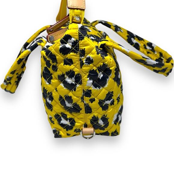 MZ Wallace Sutton Deluxe Medium Woven Quilted Crossbody Tote Bag Yellow Leopard - Picture 4 of 10